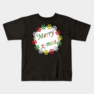 Merry X-mas Typography Design - Coloured Kids T-Shirt